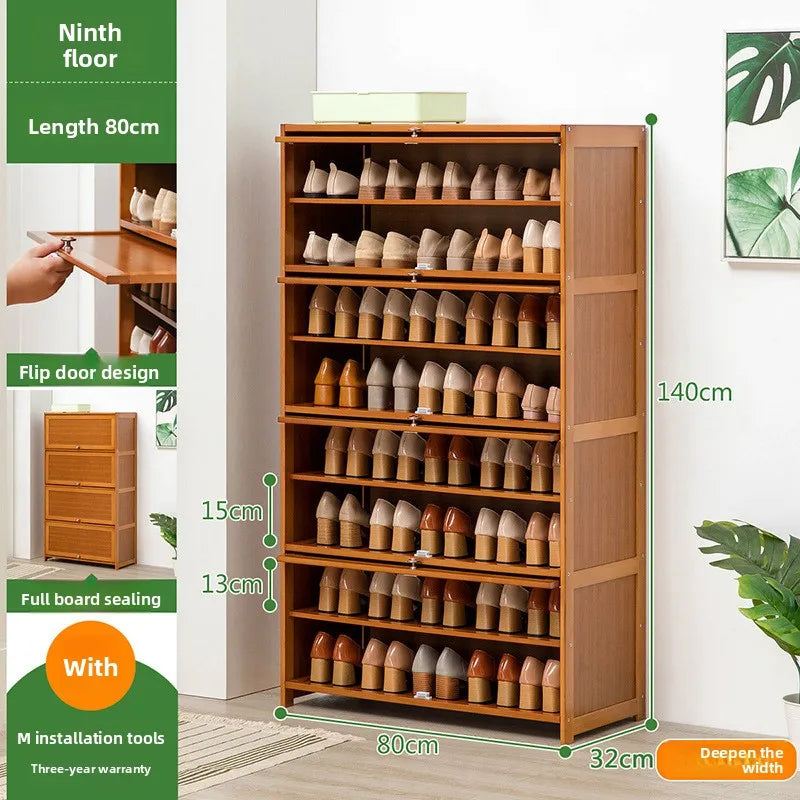 Shoe cabinet storage rack household modern door large capacity simple space saving ultra-thin solid wood Oasis Select Nine floors 80 long