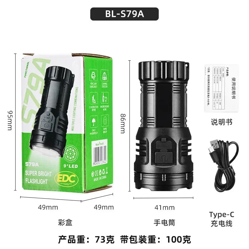 KDULIT 9-LED Mini Rechargeable Flashlight 1500LM Pocket Torch