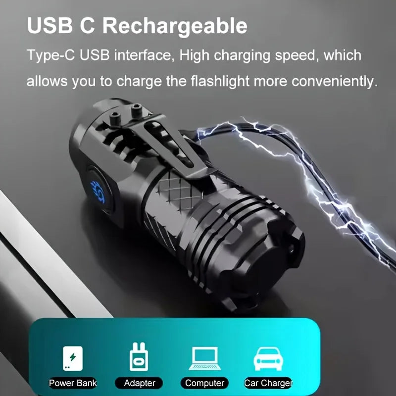 Buy 1 Get 1 Free Mini LED Flashlight Rechargeable 5 Lighting Modes Frog Eye Lens Portable Torch for Emergency Camping Hiking Oasis Select