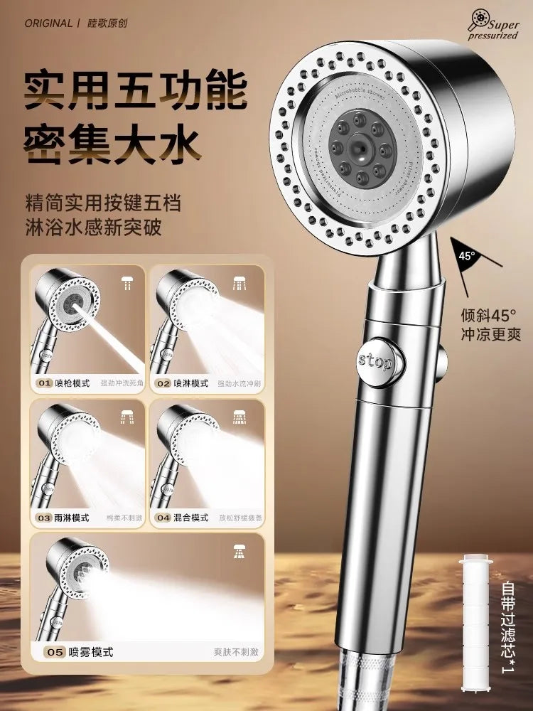 New Large Panel Black High Pressure Shower Head 6 Modes 9 IN 1 Spray with Filter Rain SPA Shower Faucet Bathroom Accessories Oasis Select Sliver Shower