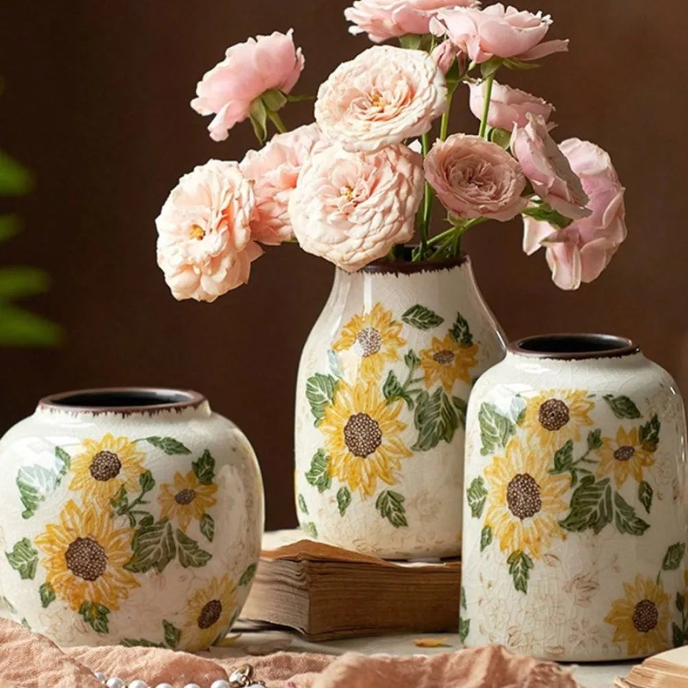 Rustic Style Sunflower Crack Glazed Ceramic Vase Display of Dried Flowers/fresh Flowers Vase Bohemian Home Decor in Living Rooms Oasis Select