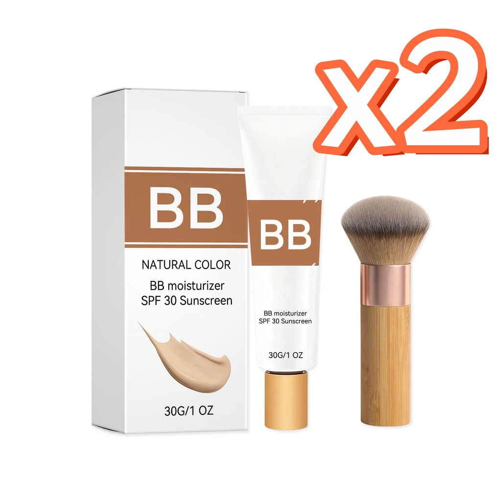 Sunscreen BB Cream Cover Face Fine Lines Prevent Sun Burn Brightening Skin Concealer Liquid Foundation Makeup Kit SPF 30 PA +++ Oasis Select Natural Color x 2
