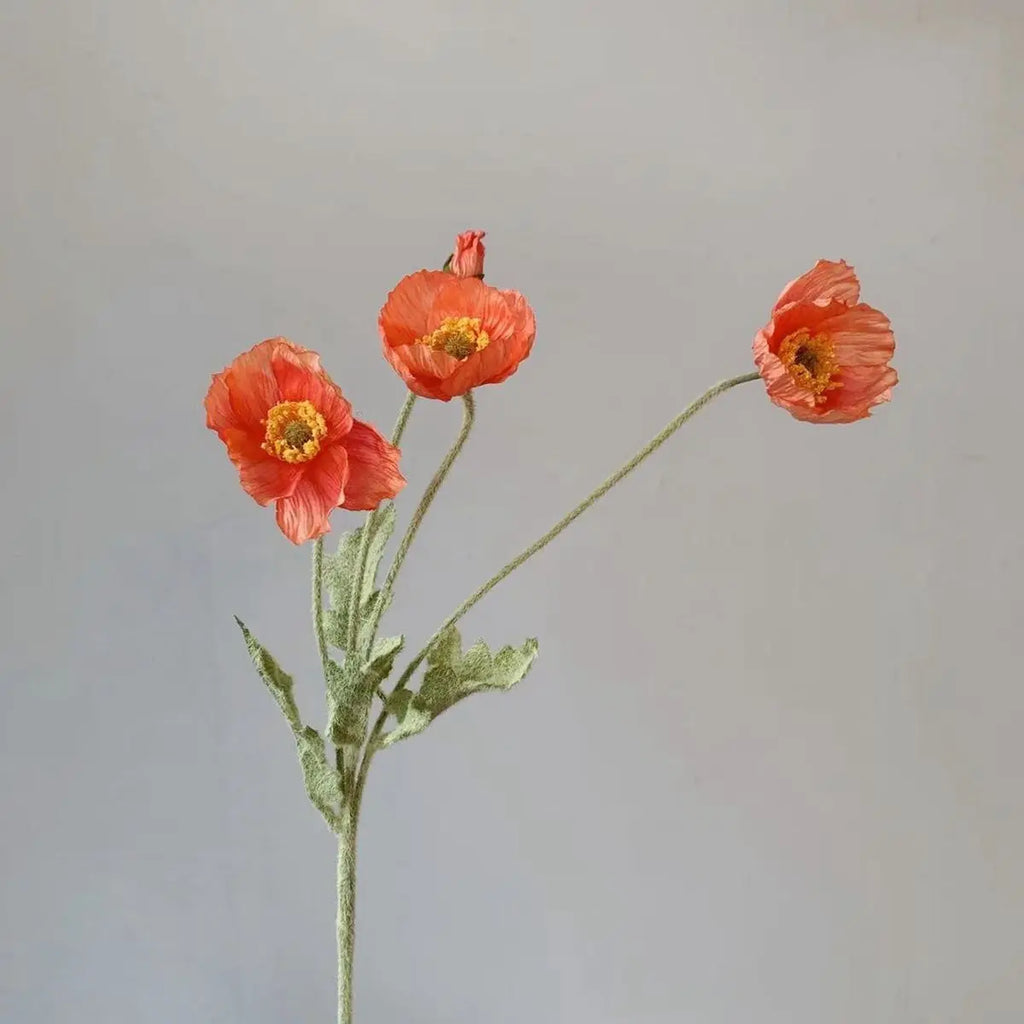 Bridal Real Touch Realistic Gorgeous Flocking Stem Faux Bouquet Silk Plants Fake Poppies Flowers Artificial Papaver Rhoeas Oasis Select dark coral