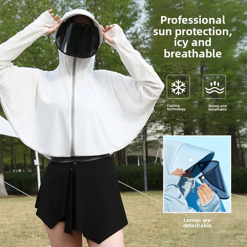 Ice Silk UV Protection Hooded Poncho – Lightweight Cover Up