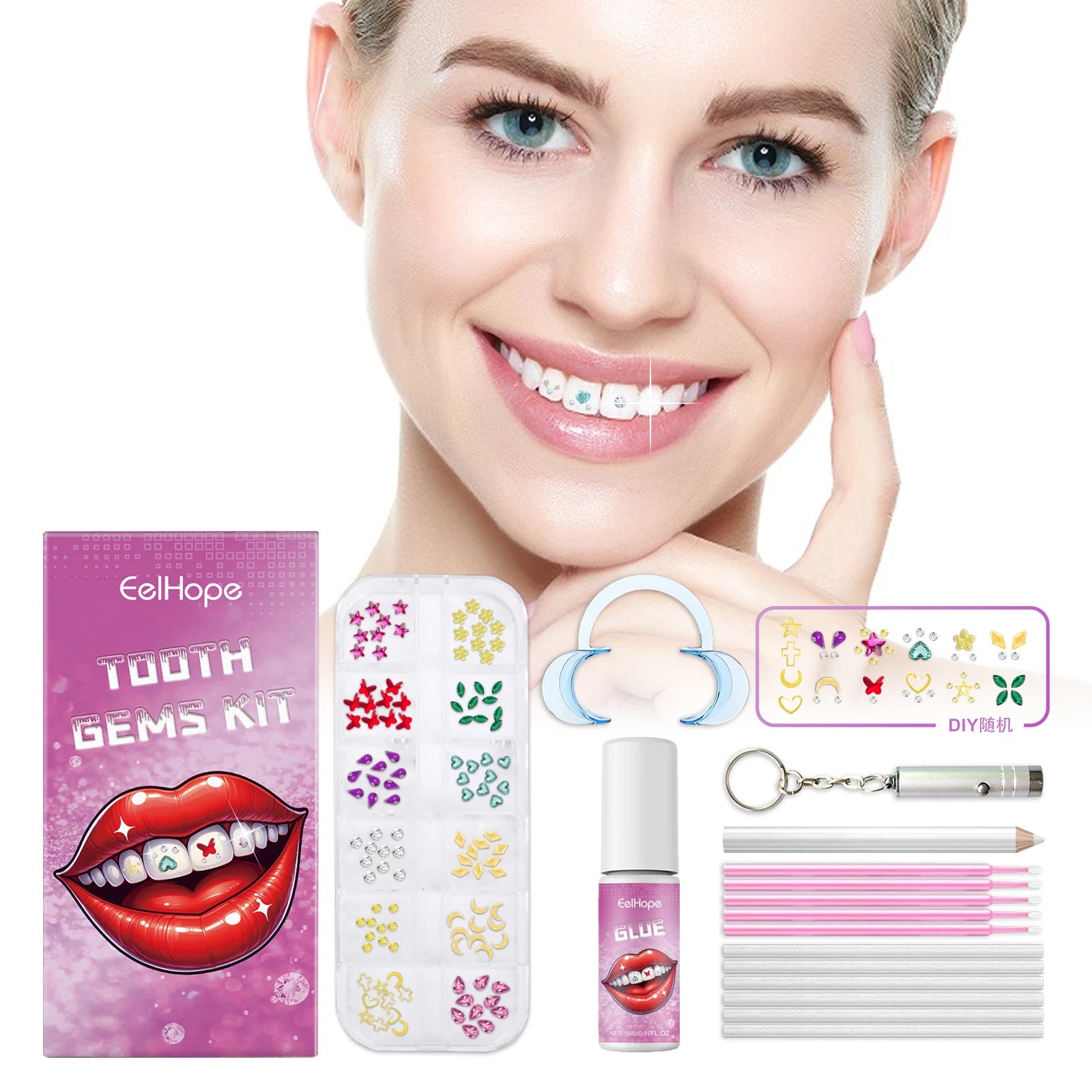 EELHOPE Tooth Gems Kit – UV Lamp, Glue & Gem Pen DIY Set Tooth Gems Kit Oasis Select