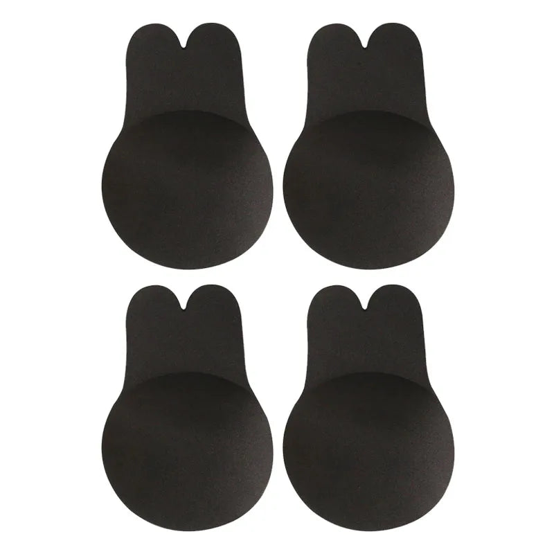 1/2pairs Women'S Push Type Bra Self-Adhesive Silicone Strapless Invisible Bra Reusable Adhesive Lifting Bra Breast Pad Oasis Select Black (9.5cm)-2pairs