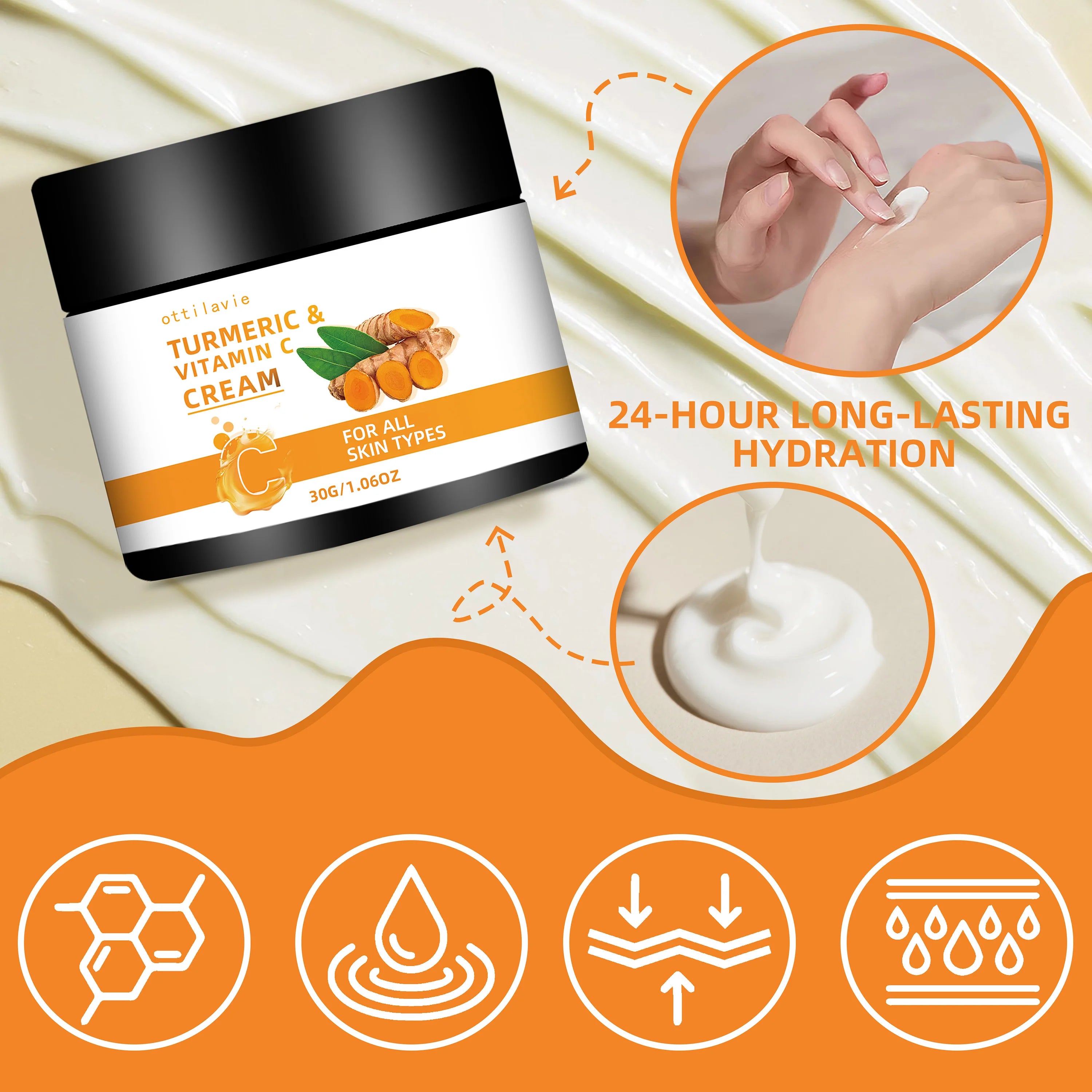 Turmeric & Vitamin C Cream 2pc Set – Hydrating, All Skin Types Face & Body Cream Oasis Select