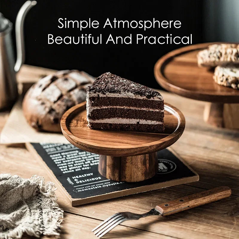 Creative High-Foot Cake Plate Acacia Wood Decoration Tea Plate Dessert Table Display Stand Afternoon Tea Fruit Snack Tray Oasis Select
