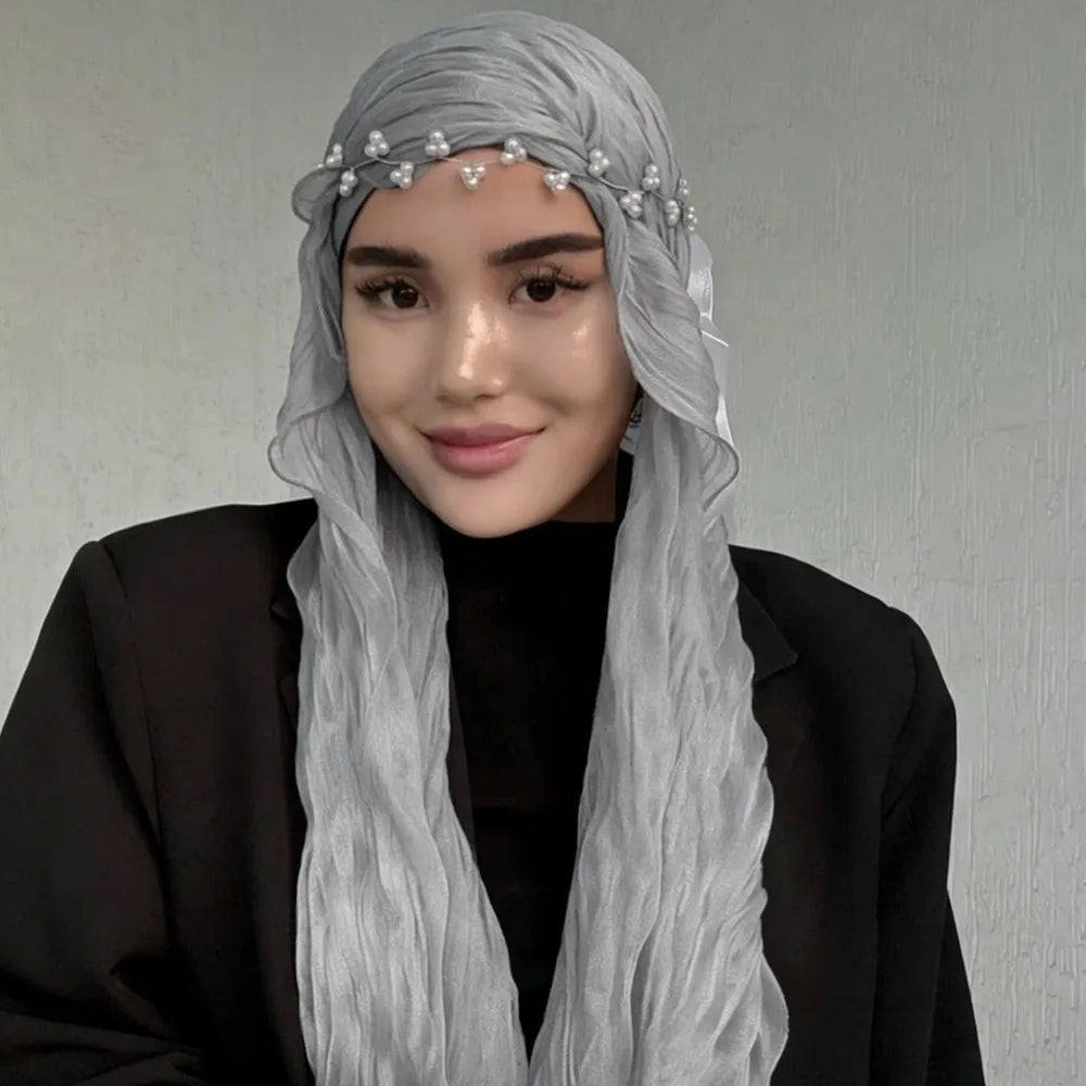 High Qulaity Solid Color Silk Scarf Shining Ruffled Edge Sunscreen shawl Soft Long Chiffon Hijab Veil Outdoor Oasis Select 13
