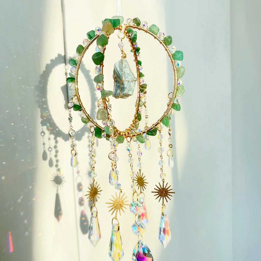 Natural Gravel Sun Catcher Raw Stone Winding Spherical Crafts Rainbow Hanging Gift Powder Crystal Wind Chimes Oasis Select H