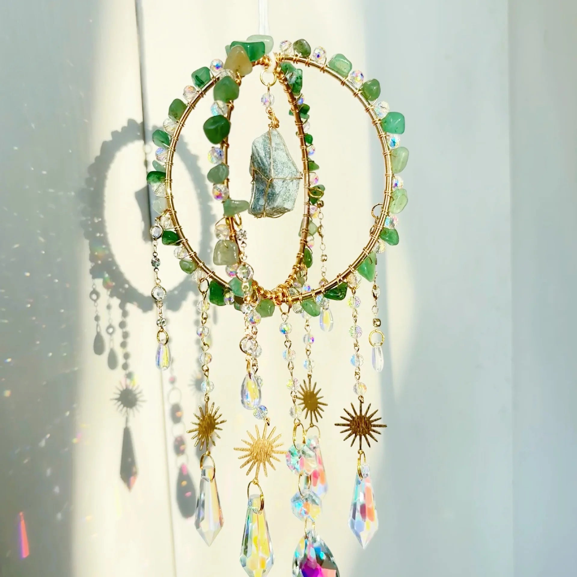 Natural Gravel Sun Catcher Raw Stone Winding Spherical Crafts Rainbow Hanging Gift Powder Crystal Wind Chimes Oasis Select H