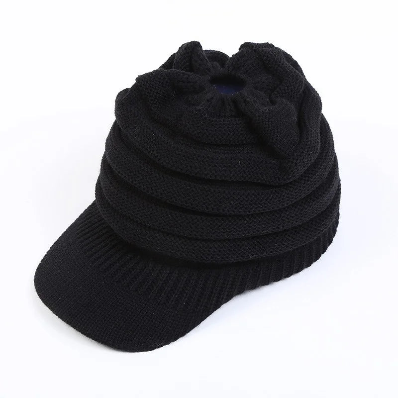 Classic European and American Knitted Hat Warm Knitted Hat Women's Empty Top Knitted Ponytail Hat Duck Tongue Winter Warmth Oasis Select 2