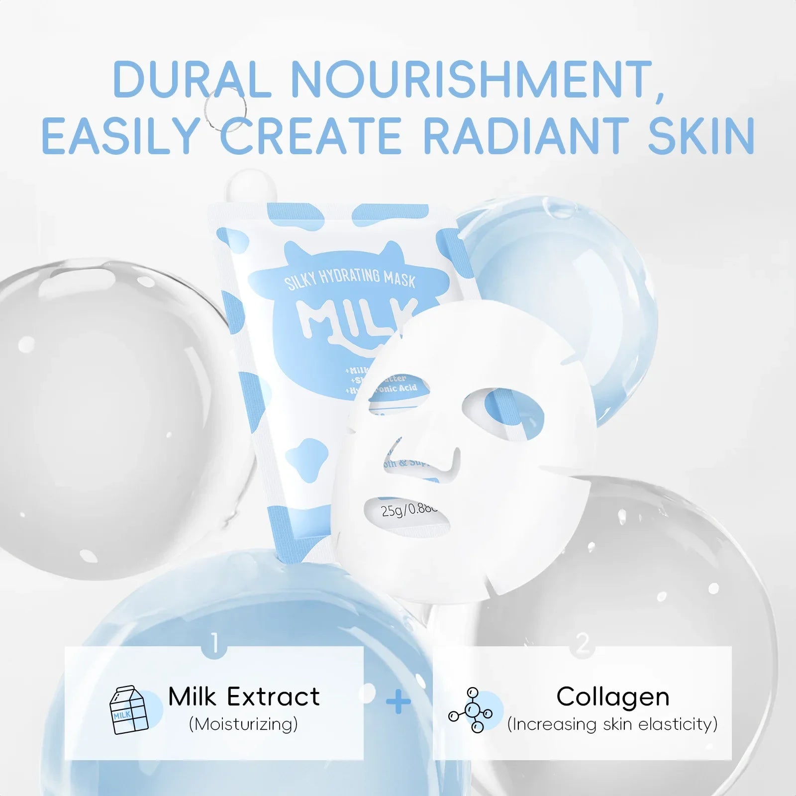 LAIKOU Milk Silky Hydrating Mask Brightening Collagen Sheet Mask Anti-Age Skin Care Moisturizing Face Mask 25g Oasis Select