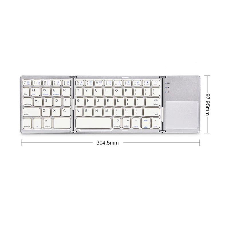 Wireless Folding Keyboard Bluetooth Keyboard With Touchpad For Windows, Android, IOS,Phone,Multi-Function Button Mini Keyboard Oasis Select B033-White