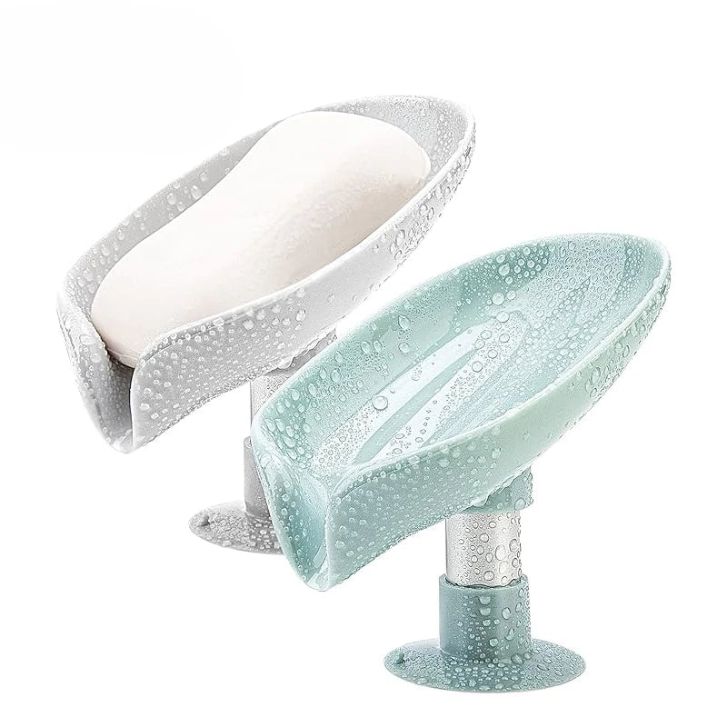Soap Holder Drain Water Soap Dish Leaf Shape Soap Box Shower Soap Drainer Suction Cup Soap Container Modern Bathroom Accessories Oasis Select