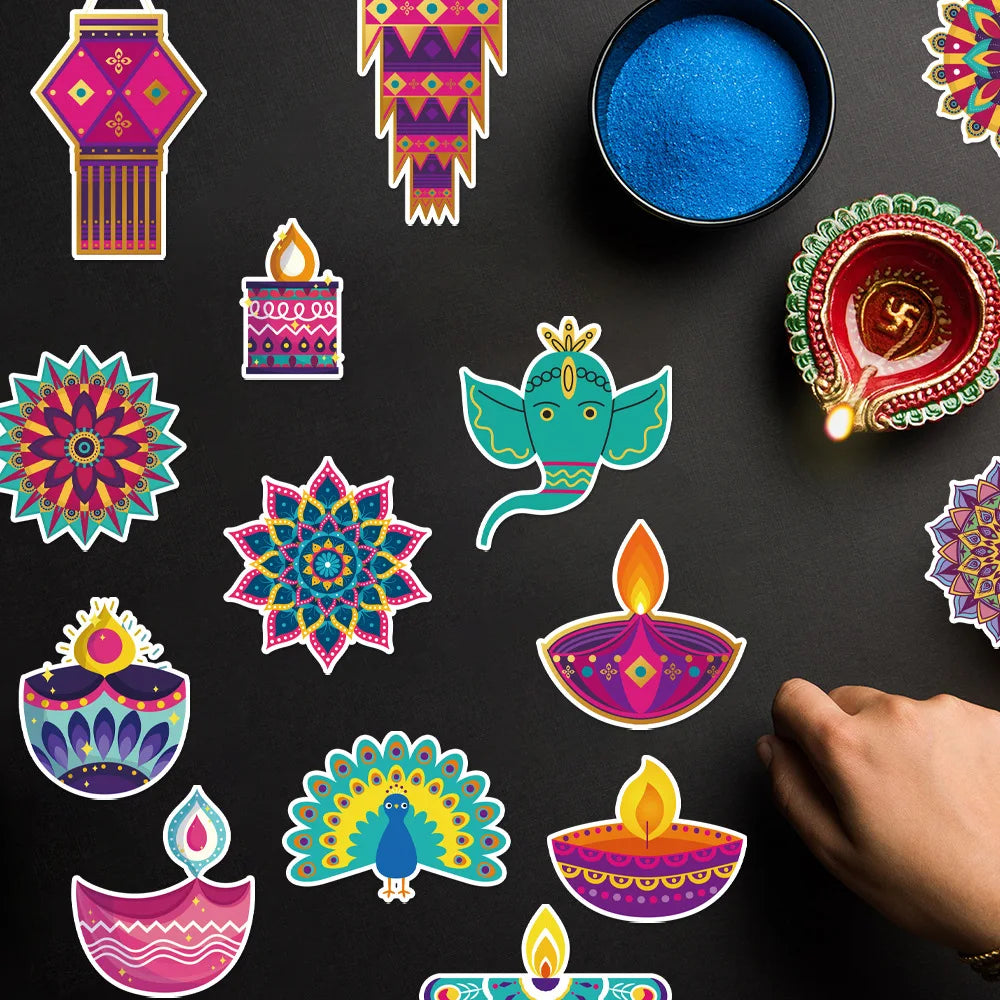 25PCS Indian Diwali Theme Party Decoration DIY HAPPY DIWALI Paper Chalkboard Decoration Card Stickers Oasis Select