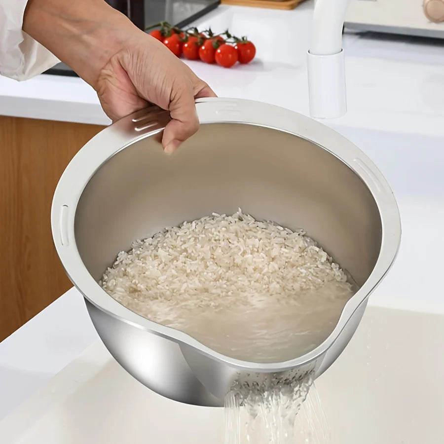 1pc Stainless Steel Fine Mesh Strainer - Multi-Purpose Rice Washer & Vegetable Fruit Sieve Bowl for Kitchen Food Drainer, Pasta Oasis Select