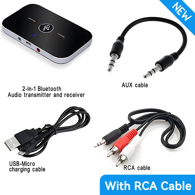 Upgraded Bluetooth 5.3 Audio Transmitter Receiver RCA 3.5mm AUX Jack USB Dongle Music Wireless Adapter For Car PC TV Headphones Oasis Select (New) With RCA Cable