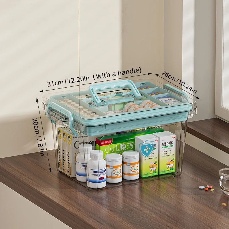 Medical Storage Box,Transparent Medicine Cabinet,Large-Capacity First Aid Kit,Multifunctional Home Aid Case,Various Colors Oasis Select Large blue color