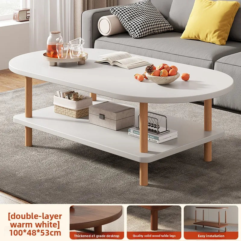 Coffee table Modern simple small apartment rental house Solid wood legs Low table Living room Simple storage Oval tea table Oasis Select 100 48 53 C