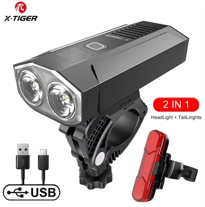 X-Tiger Bicycle Front Light Set Waterproof Rechargeable LED 5200mAh Mountain Bike Light Aluminum Alloy Ultralight Flashlight Oasis Select