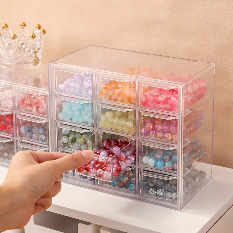 1pc Drawer Style Multifunctional 6/9/12 Grid Stackable Bead Storage Box Transparent Acrylic Desktop Jewelry Display Box Oasis Select