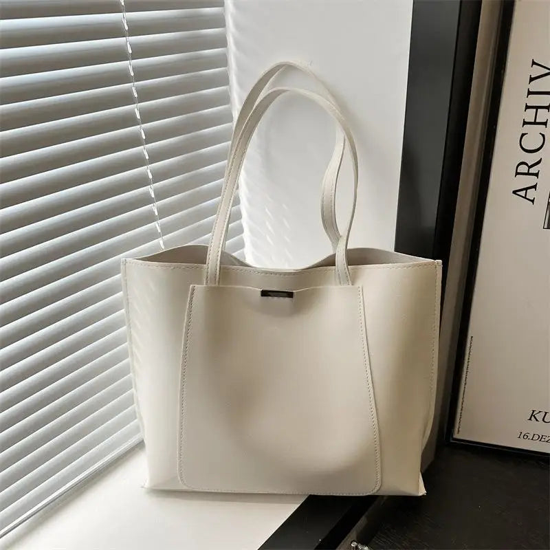 Minimalist Vintage Tote Bag – Women's Retro PU Leather Shoulder Bag