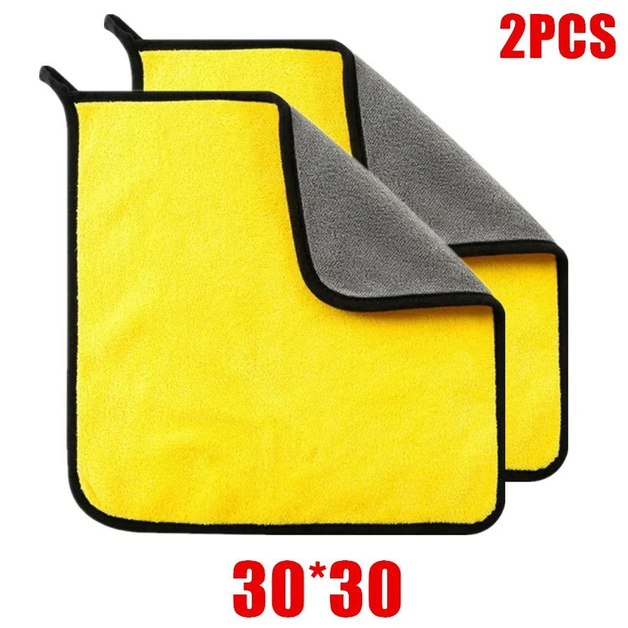 1/2/6pcs Microfiber Cleaning Towel Thicken Soft Drying Cloth Car Body Washing Towels Double Layer Clean Rags Car Accessories Oasis Select 30x30 2pc