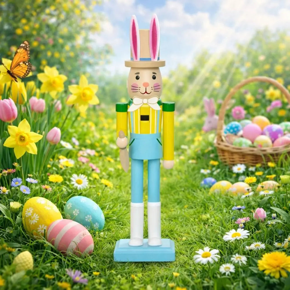 Wooden Easter Bunny Nutcracker Figurine | Handmade Décor Gift Holiday Figurine Oasis Select