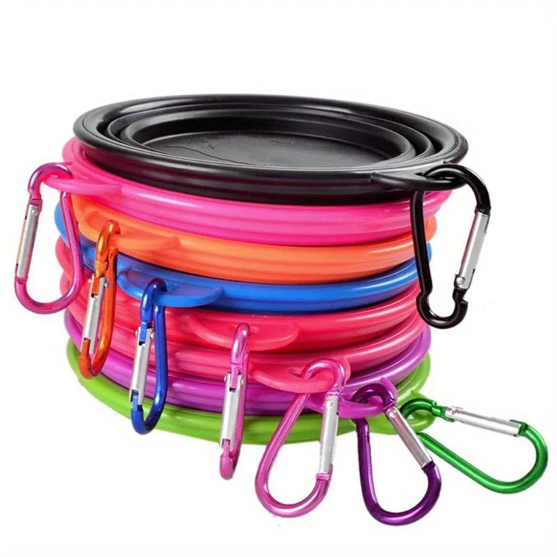 1000ML Dog Food Bowl Feeder Cat Drinking Water Folding Silicone Pet Travel Bowls Foldable Cup Dish With Carabiner Pet Supplies Oasis Select