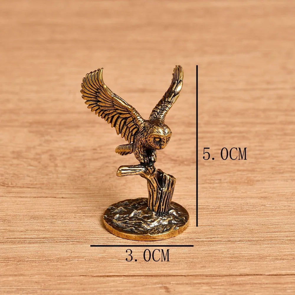 Retro Antique Brass Owl Miniature Figurines Courage Copper Owl Tea Pet Desktop Ornament Crafts Animal Figurines Home Decor Gifts Oasis Select