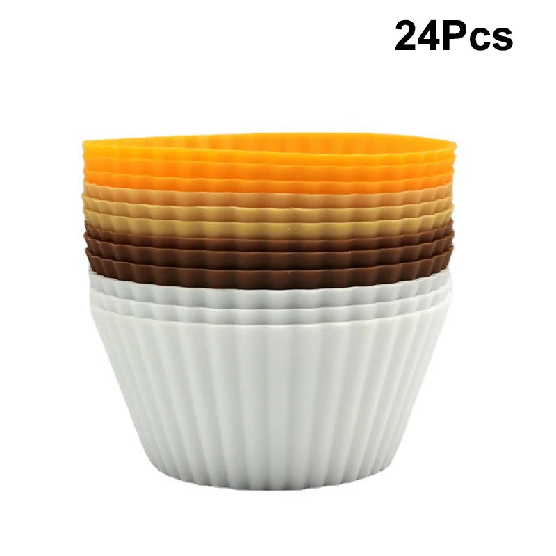 12/24Pcs Silicone Cake Mold Round Shape Muffin Cupcake Baking Molds Pudding Jelly Cup Pastry Home Kitchen Bakeware BPA Free Oasis Select 24Pcs Warm color