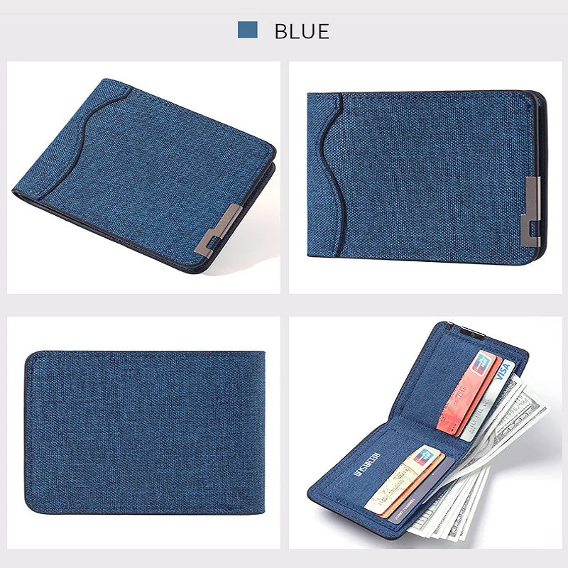 Slim Bifold Canvas Wallet – Unisex Denim Style Metal Accent