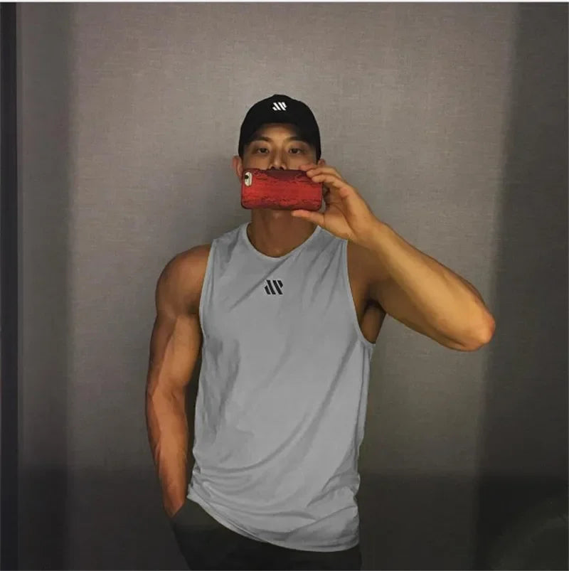 Mannen Bodybuilding Tank Tops Gym Workout Fitness Mouwloos Shirt Running Kleding Stringer Singlet Zomer Toevallige Vest for Men Oasis Select light grey XL