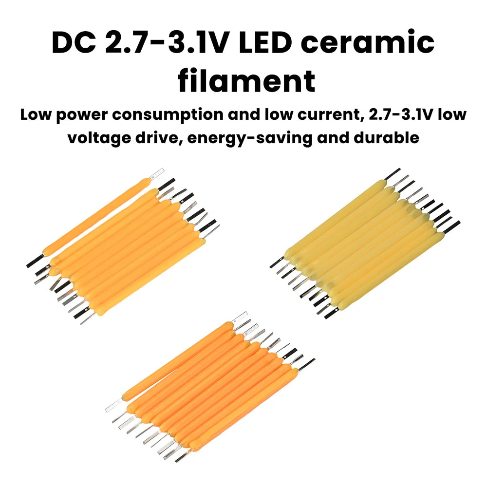 2200K/2700K/6500K DC 2.7-3.1V LED Ceramic Filament 38mm Hard Filament Retro Bulb Parts for Bulb Repair DIY Lighting Low Power Oasis Select