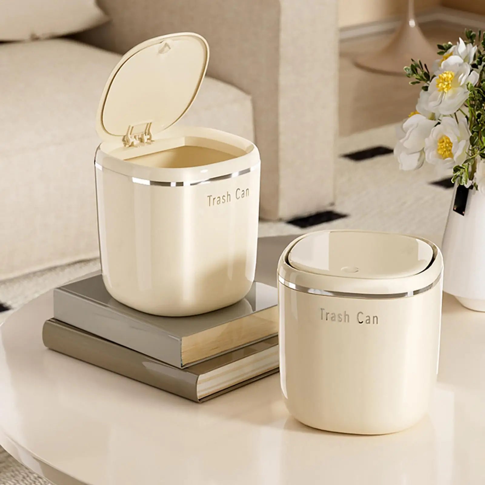 Mini Desk Trash Can with Lid – Compact 2.6L Press-Top Bin