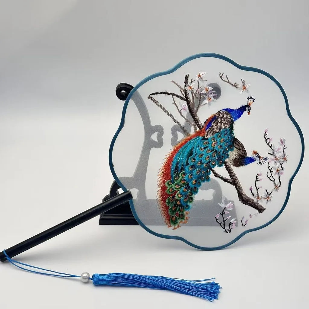 Chinese Silk Round Fan Double-sided Floral Embroidery Hand Fans