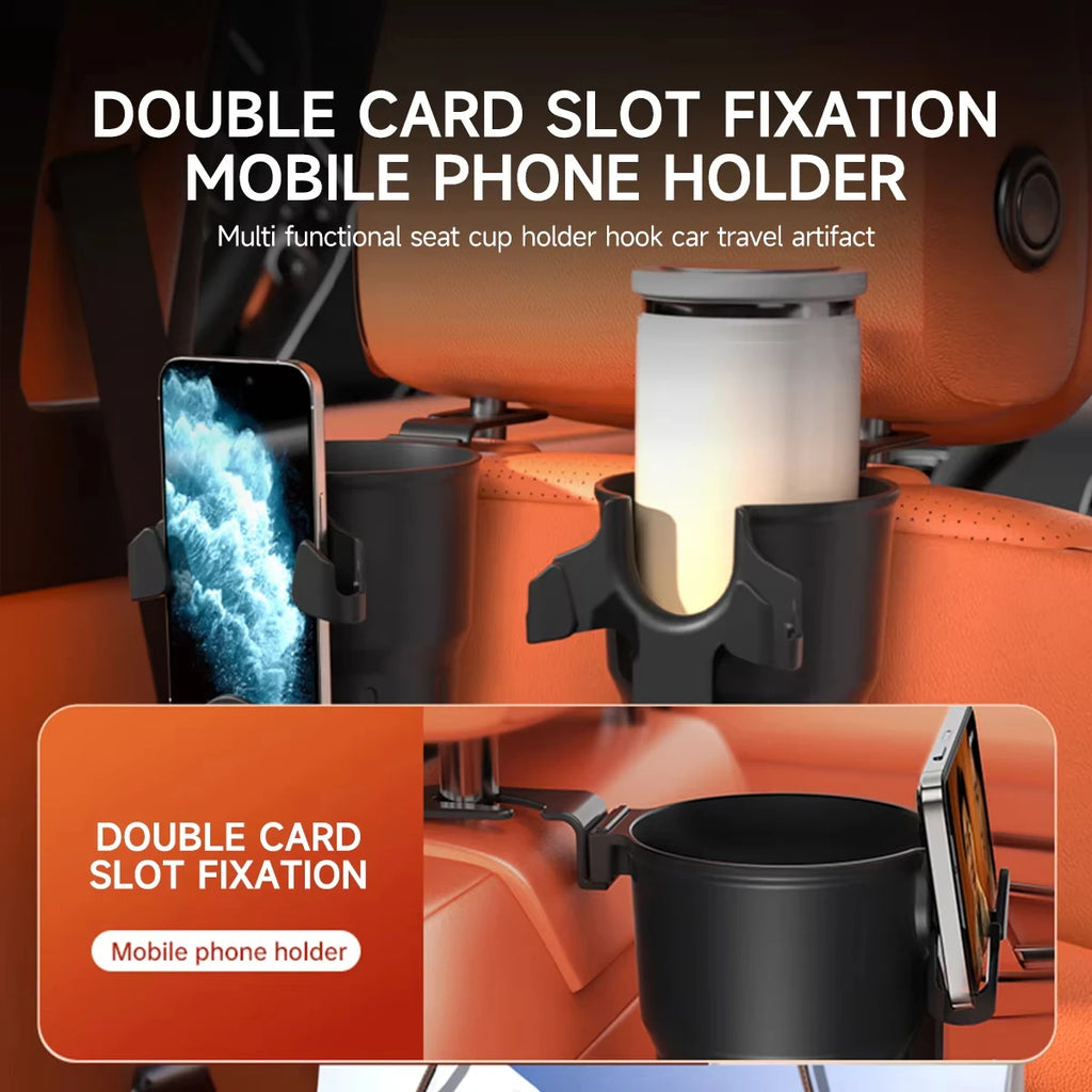 Car Headrest & Vent Cup Holder Organizer – Phone Mount & Hook