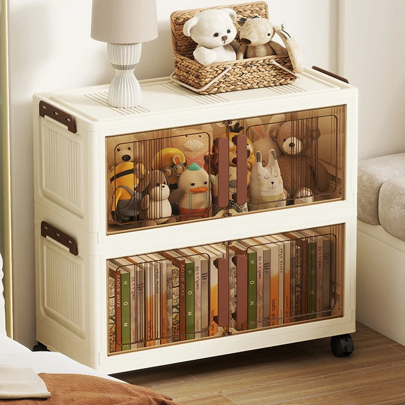 Foldable storage cabinet - movable multi-level double-door storage cabinet - living room and kitchen transparent storage box Oasis Select