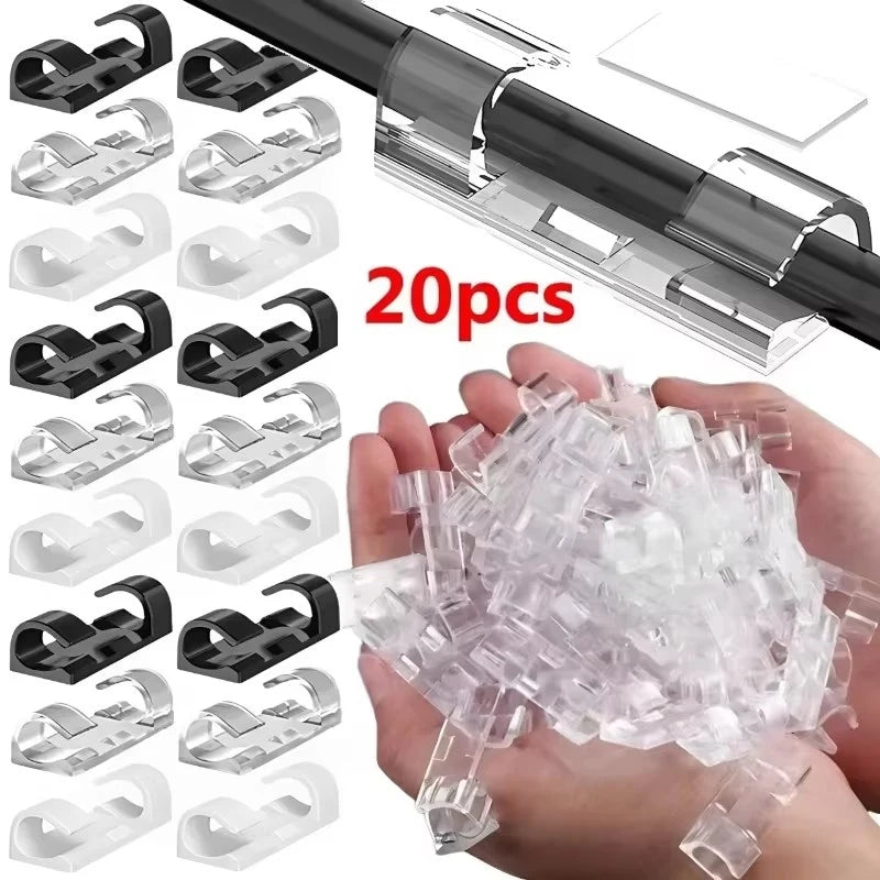 20/40pcs Adhesive Cable Clips Wire Holder For Wall Strong Self-Adhesive Stickers Cord Management Organizer For Desk Car Office Oasis Select