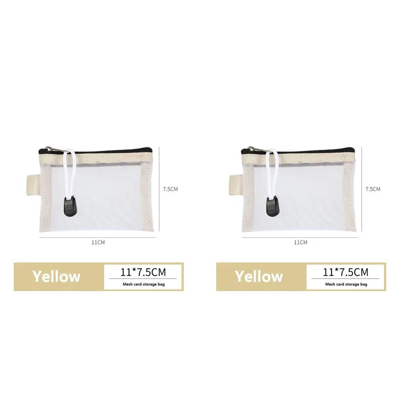 1/2pcs Storage Bags Mesh Cosmetic Bag Wallet Nylon Small Coin Purse Mini Zipper Pouch Mesh Storage Bags ID Credit Card Holder Oasis Select 2pcs Yellow