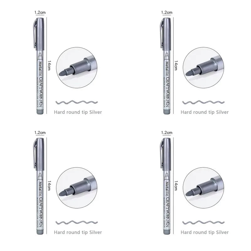 1/2/3pcs Soft Brush Metallic Marker Pens Gold Silver Permanent Art Markers For Glass Ceramics Resin Crafts Scrapbooking Painting Oasis Select 4pcs Hard nib Silver