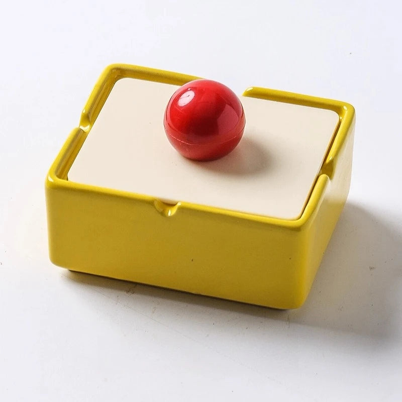 1PC Dopamine Ceramic Creative Ashtray with Lid Anti Ash Home Living Room Tea Table Ornament High Grade Feeling Oasis Select B