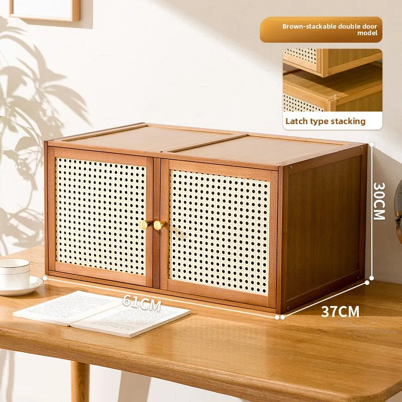 Multi-functional stackable sundries storage box finishing box crevice bedside table mini small extremely narrow bedside table Oasis Select Brown Double Door