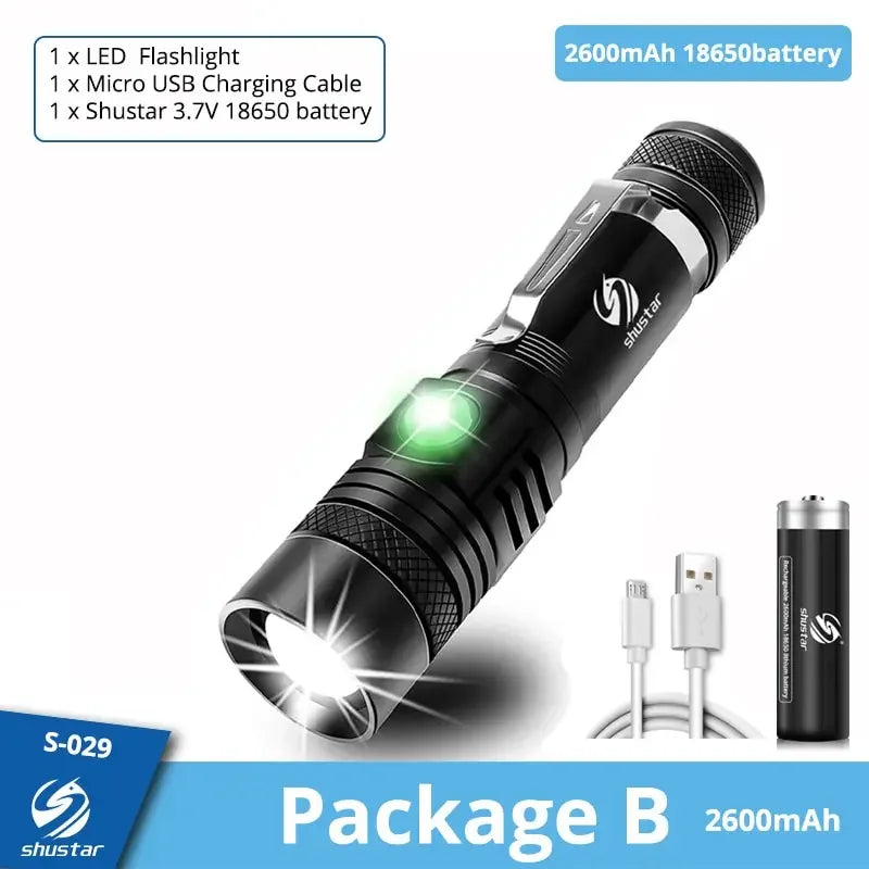 High Power Led Flashlights Zoomable Camping Torch With T6 LED Lamp Beads Waterproof 4 Lighting Modes Multi Function USB Charger Oasis Select U518 B- 2600 mAh