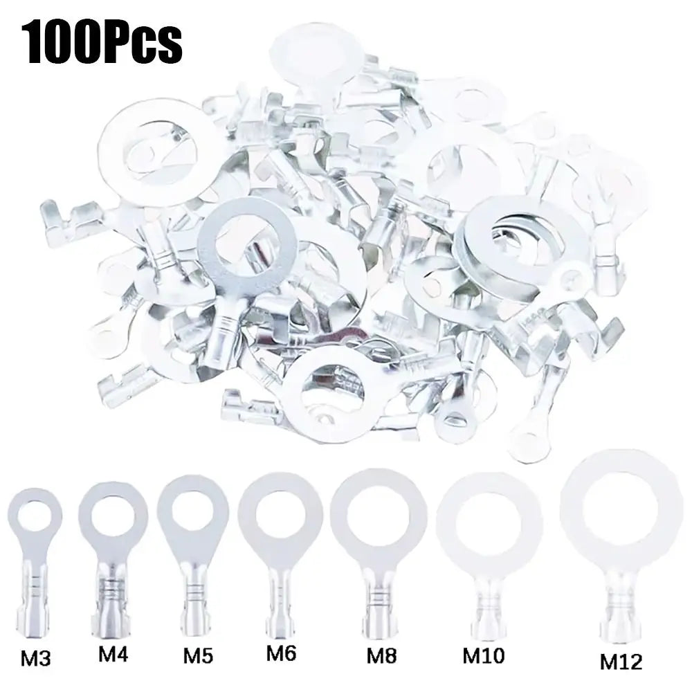 100Pcs New M3/M4/M5/M6/M8 DJ431 Terminal Block Brass Ring Eyes Ring Lugs Tinning Non-insulated Assortment Kit Oasis Select