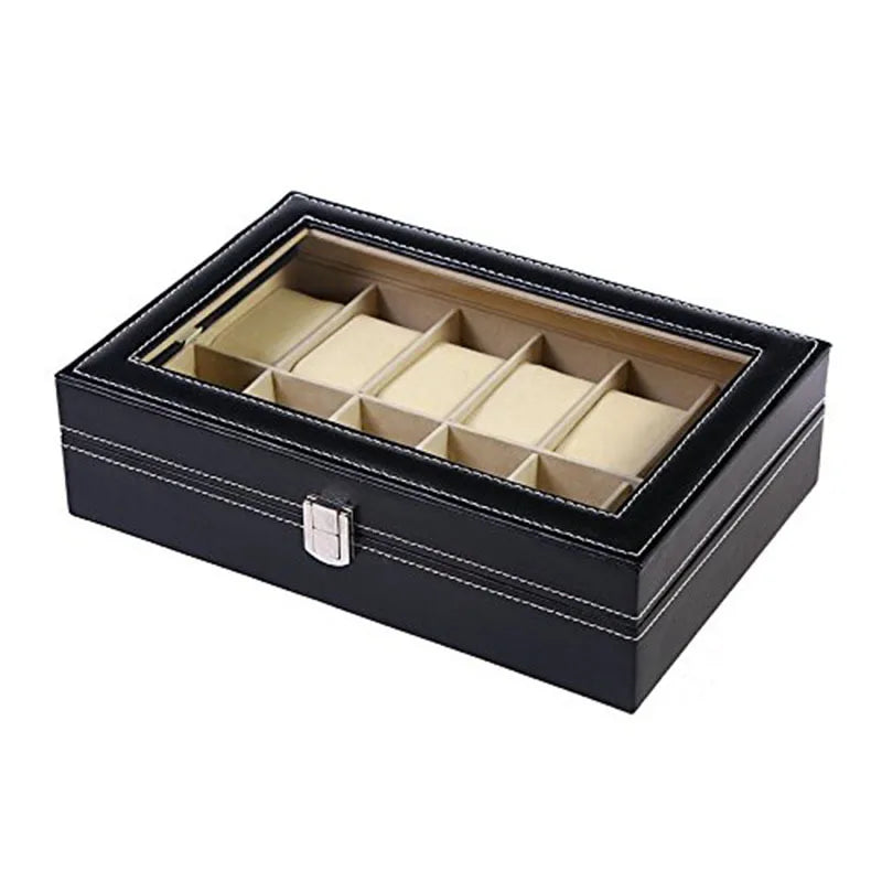 3/6/12 Slot Men Watch Display Case PU Leather Watch Organizer Box Black Watch Bracket Display Box Holiday Gift Wotch Box Oasis Select
