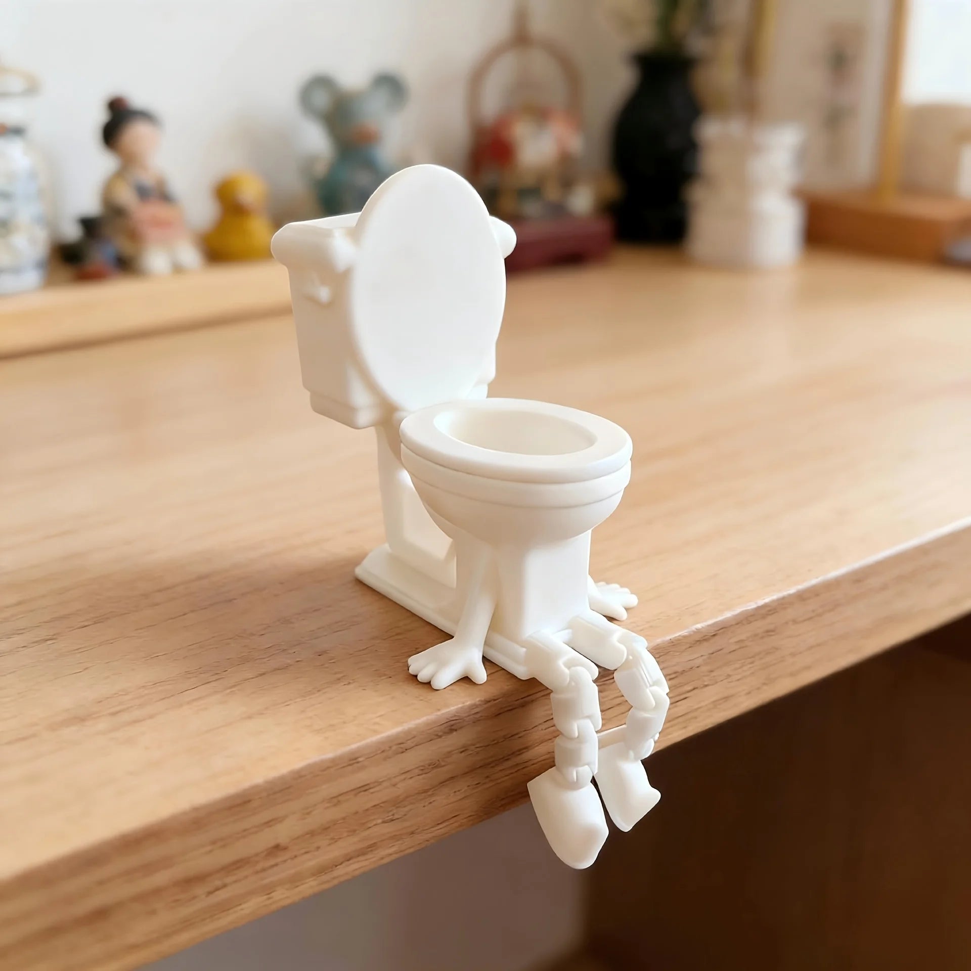 Funny Sitting Toilet Figurine Shelf Sitter with Arms Legs Novelty desktop Ornament decoration for Bedroom Prank Collectorag Gift Oasis Select