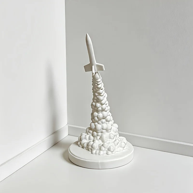 Rocket Launch Figurine 3D Printing Modern Space Theme Statue cool Rocket with Smoke Ornaments for Home Office Desktop Decor gift Oasis Select