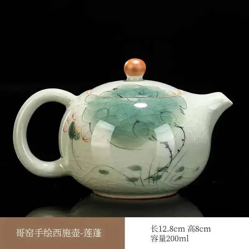 Multiple underglaze color hand-painted Ge kiln tea pots, ceramic ice cracked glaze single pot, Xi Shi pot, Kung Fu tea set tea Oasis Select Geyao - Lotus Pong